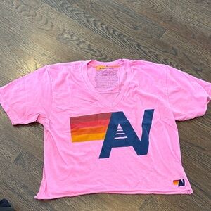 Aviator Nation Pink V neck Tee with Logo